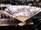 185510 / GENUINE LARGE CHINESE FAN - WOOD & CLOTH - W160 X H90CM WHEN OPEN